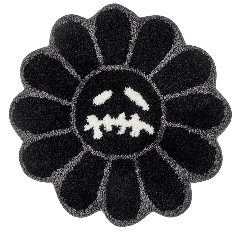 Smiling Face Tufted Rug - Retro Flower Art Mat for Bedroom  Bathroom Decor - ZOOMNSTORE