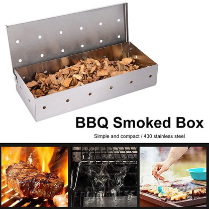 Smoker Box Stainless Steel | Heat Resistant Wood Chip BBQ Grilling Accessories - ZOOMNSTORE