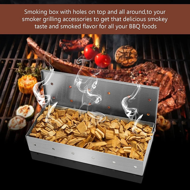 Smoker Box Stainless Steel | Heat Resistant Wood Chip BBQ Grilling Accessories - ZOOMNSTORE