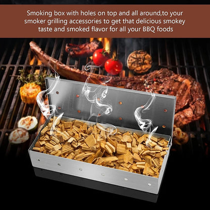 Smoker Box Stainless Steel | Heat Resistant Wood Chip BBQ Grilling Accessories - ZOOMNSTORE