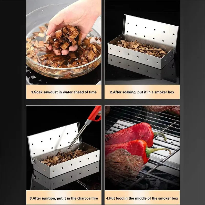 Smoker Box Stainless Steel | Heat Resistant Wood Chip BBQ Grilling Accessories - ZOOMNSTORE
