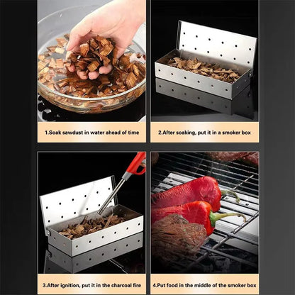Smoker Box Stainless Steel | Heat Resistant Wood Chip BBQ Grilling Accessories - ZOOMNSTORE