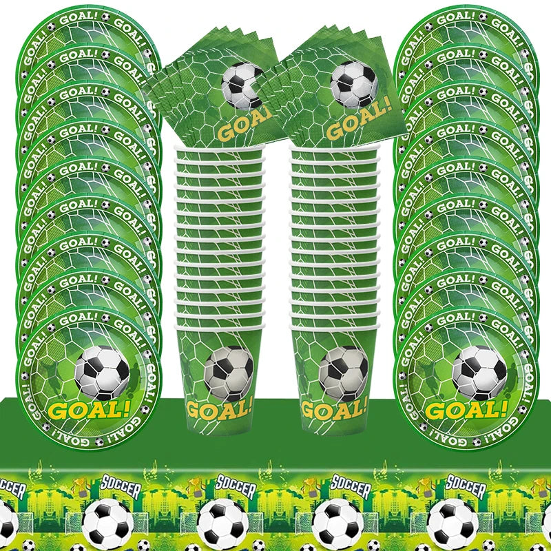 Soccer Party Tableware Set - Disposable Plates Cups Napkins Tablecloth for Kids Birthday Decorations - ZOOMNSTORE