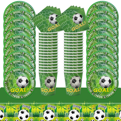 Soccer Party Tableware Set - Disposable Plates Cups Napkins Tablecloth for Kids Birthday Decorations - ZOOMNSTORE