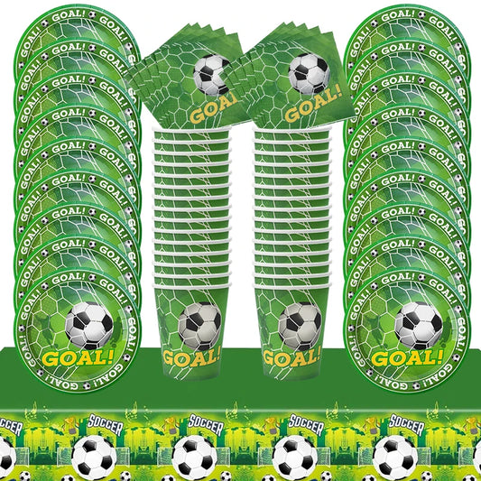 Soccer Party Tableware Set - Disposable Plates Cups Napkins Tablecloth for Kids Birthday Decorations - ZOOMNSTORE