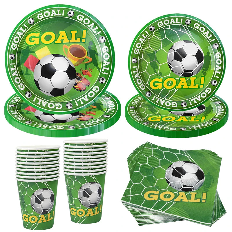 Soccer Party Tableware Set - Disposable Plates Cups Napkins Tablecloth for Kids Birthday Decorations - ZOOMNSTORE
