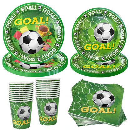 Soccer Party Tableware Set - Disposable Plates Cups Napkins Tablecloth for Kids Birthday Decorations - ZOOMNSTORE