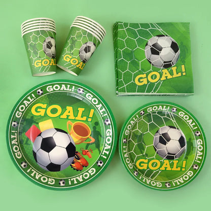 Soccer Party Tableware Set - Disposable Plates Cups Napkins Tablecloth for Kids Birthday Decorations - ZOOMNSTORE