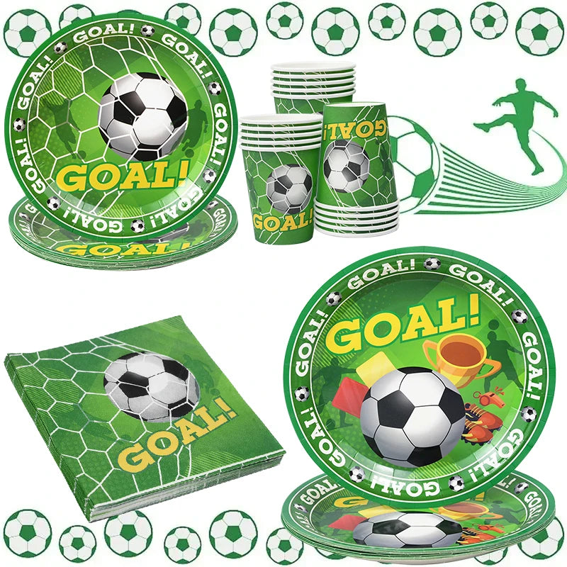 Soccer Party Tableware Set - Disposable Plates Cups Napkins Tablecloth for Kids Birthday Decorations - ZOOMNSTORE