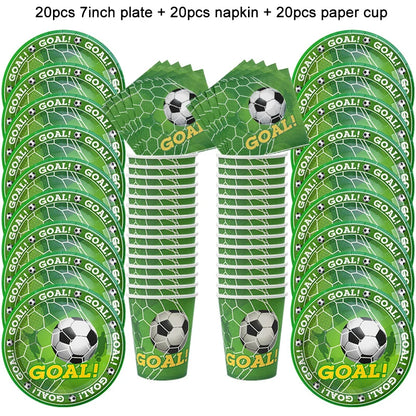 Soccer Party Tableware Set - Disposable Plates Cups Napkins Tablecloth for Kids Birthday Decorations - ZOOMNSTORE