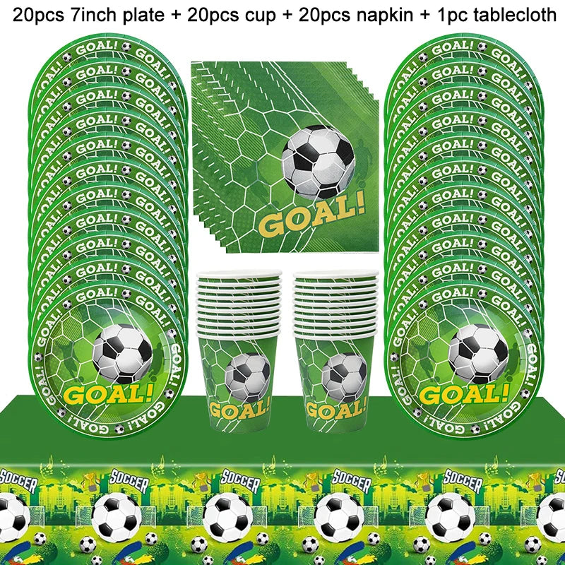 Soccer Party Tableware Set - Disposable Plates Cups Napkins Tablecloth for Kids Birthday Decorations - ZOOMNSTORE