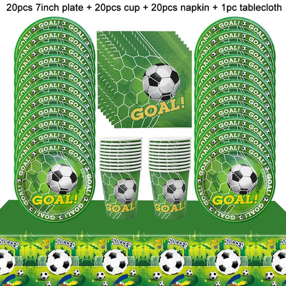 Soccer Party Tableware Set - Disposable Plates Cups Napkins Tablecloth for Kids Birthday Decorations - ZOOMNSTORE