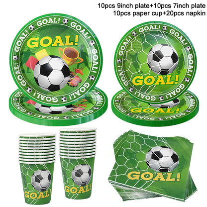 Soccer Party Tableware Set - Disposable Plates Cups Napkins Tablecloth for Kids Birthday Decorations - ZOOMNSTORE