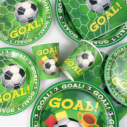 Soccer Party Tableware Set - Disposable Plates Cups Napkins Tablecloth for Kids Birthday Decorations - ZOOMNSTORE