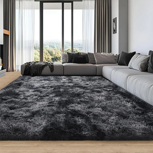 Soft Area Rugs – Non Slip Thick Plush Living Room Carpet in Tie Dye Dark Gray - ZOOMNSTORE