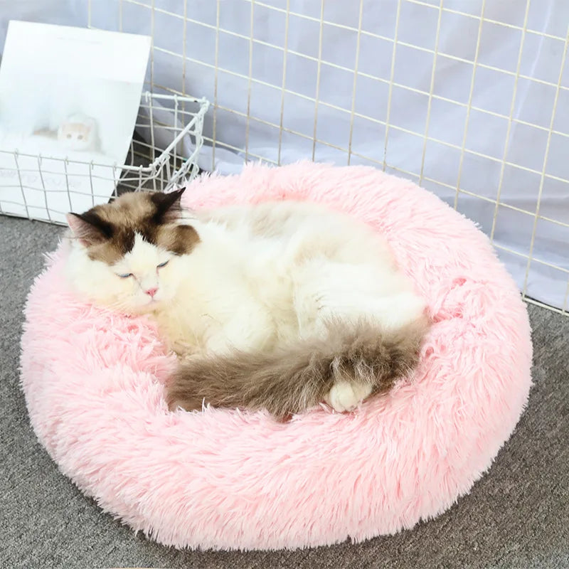 Soft Cat Bed - Plush Donut Pet Nest With Washable Corduroy Cover & Anti Slip Mat - ZOOMNSTORE