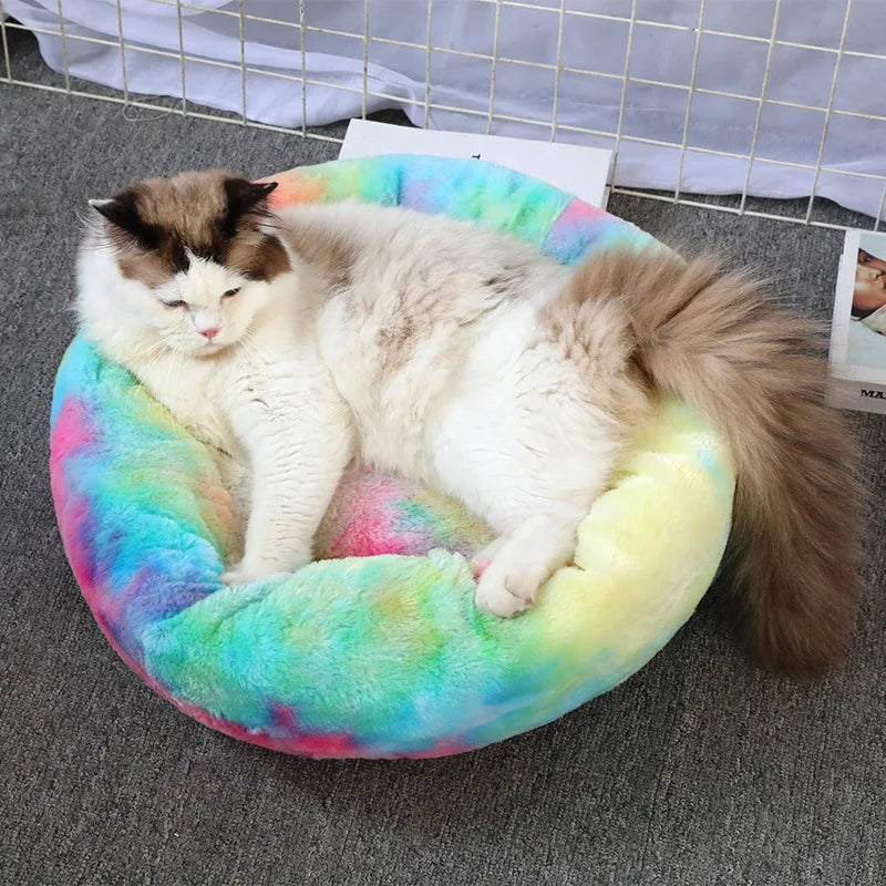 Soft Cat Bed - Plush Donut Pet Nest With Washable Corduroy Cover & Anti Slip Mat - ZOOMNSTORE
