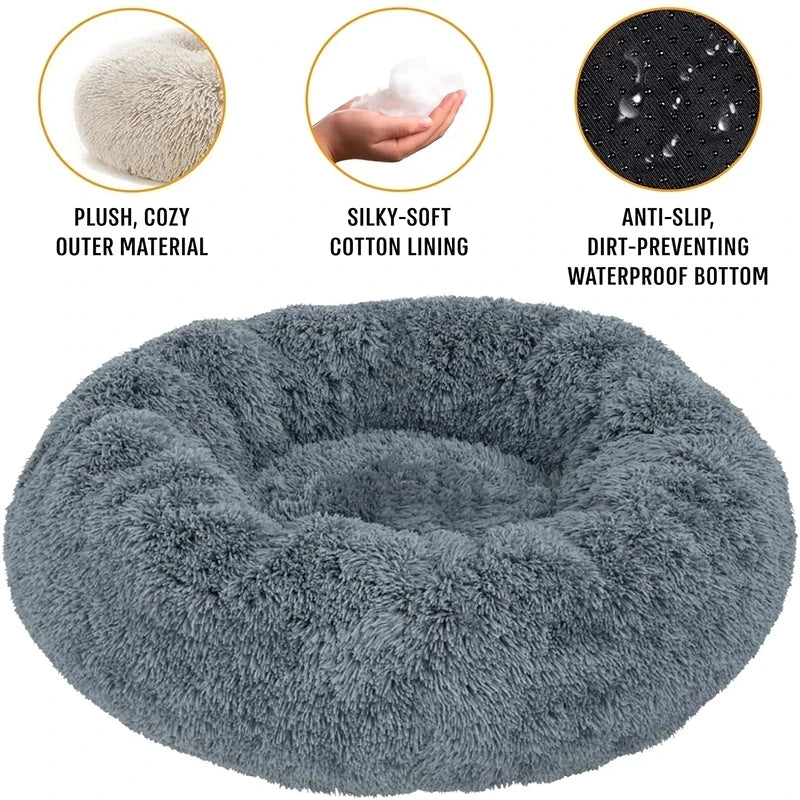 Soft Cat Bed - Plush Donut Pet Nest With Washable Corduroy Cover & Anti Slip Mat - ZOOMNSTORE
