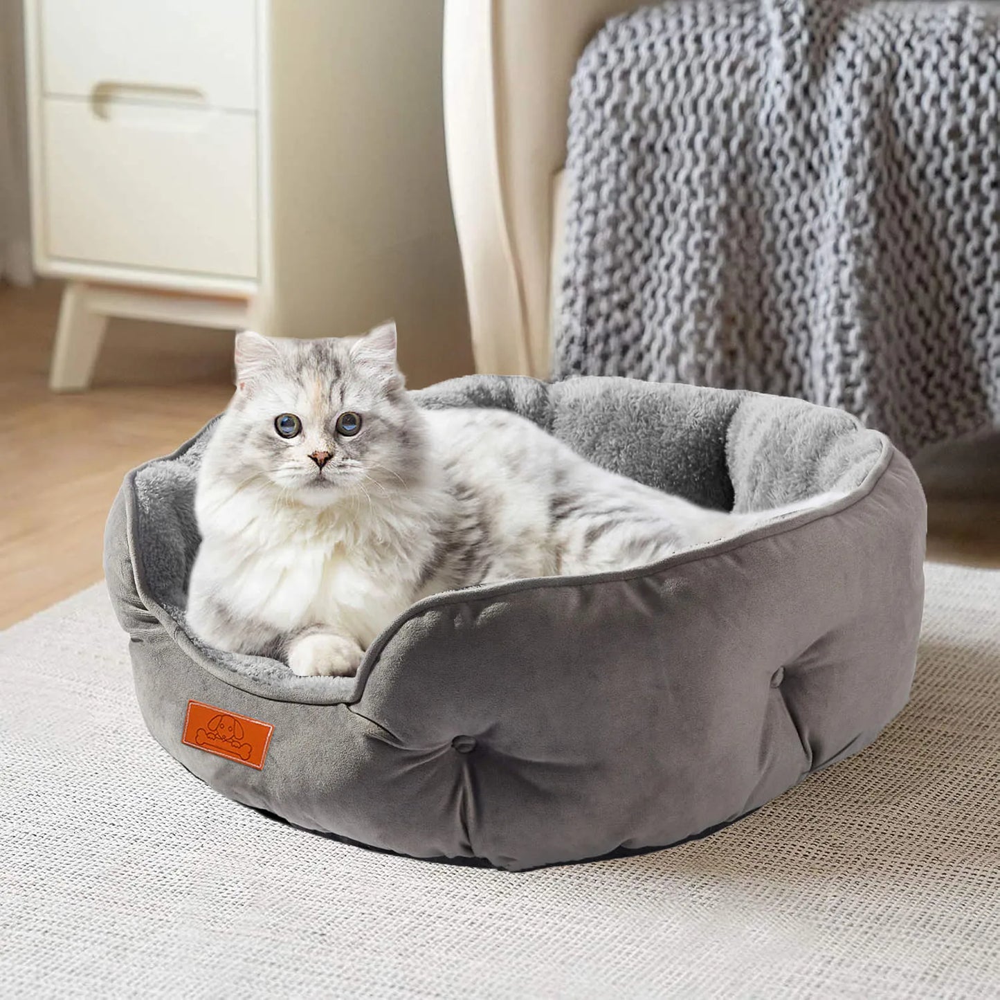 Soft Pet Bed – Washable Dog Bed with Non Slip Pet Mat, Water Resistant Grey Cushion - ZOOMNSTORE