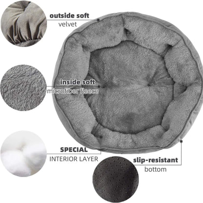 Soft Pet Bed – Washable Dog Bed with Non Slip Pet Mat, Water Resistant Grey Cushion - ZOOMNSTORE