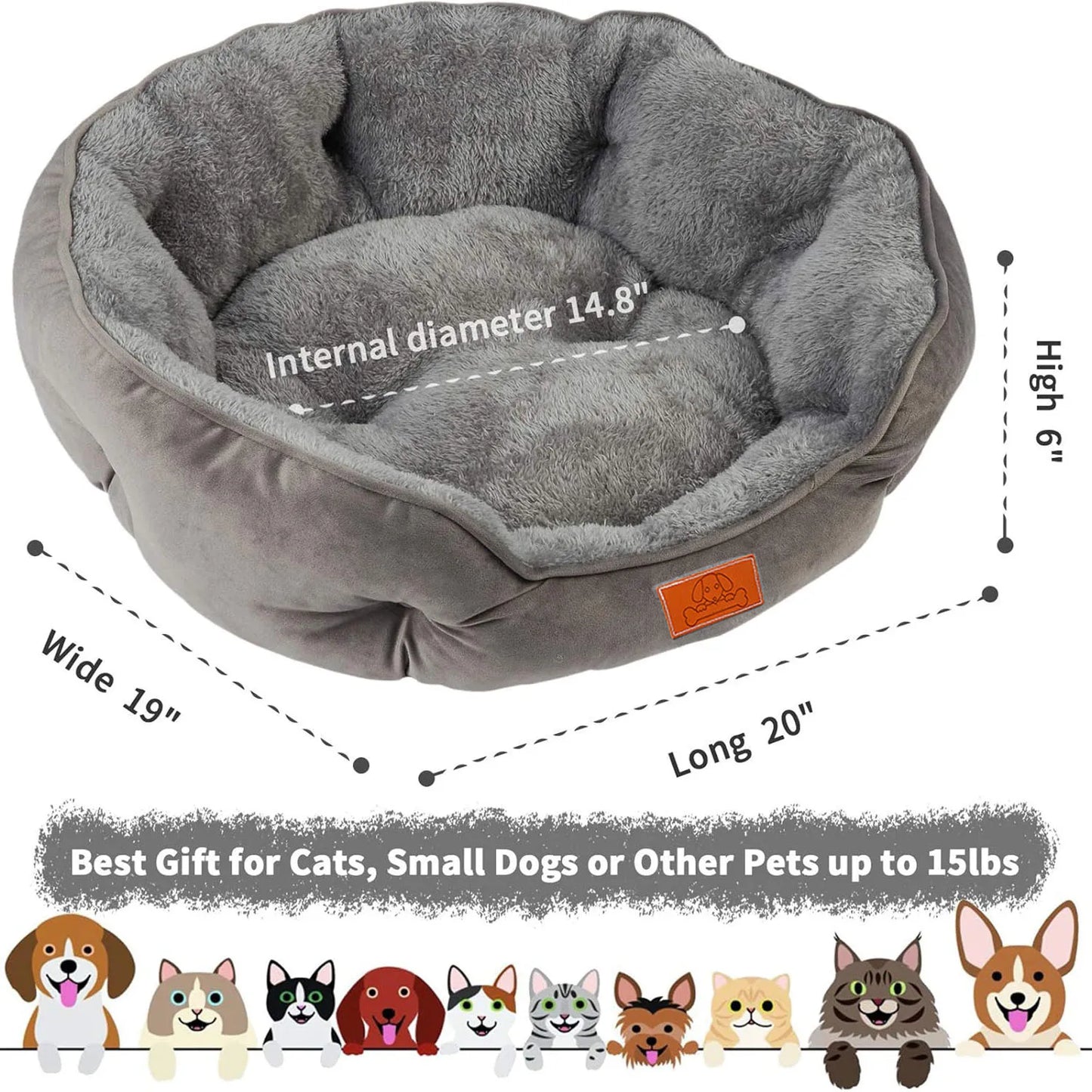 Soft Pet Bed – Washable Dog Bed with Non Slip Pet Mat, Water Resistant Grey Cushion - ZOOMNSTORE