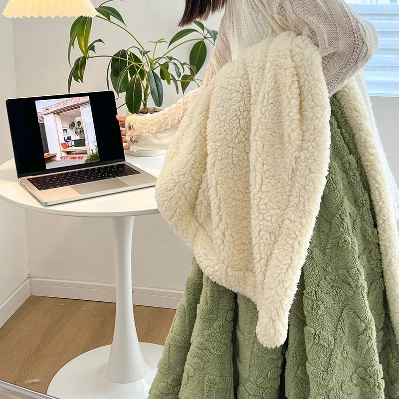 Soft Woolen Blanket - Warm Lamb Velvet Flannel Cover for Bedding Sofa and Office Use - ZOOMNSTORE