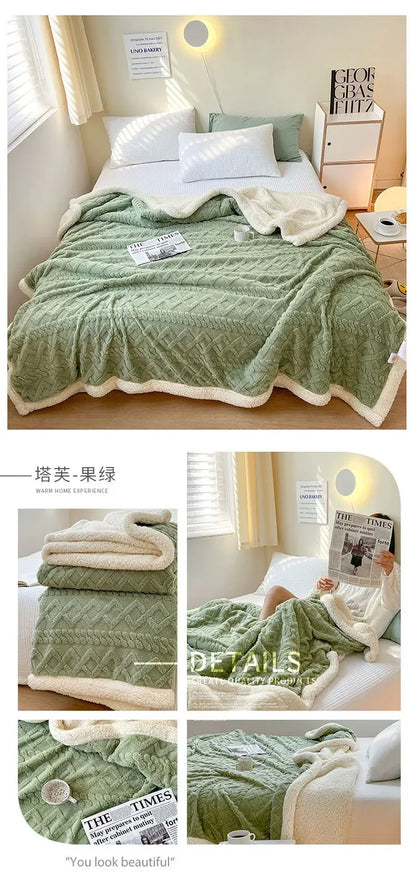 Soft Woolen Blanket - Warm Lamb Velvet Flannel Cover for Bedding Sofa and Office Use - ZOOMNSTORE