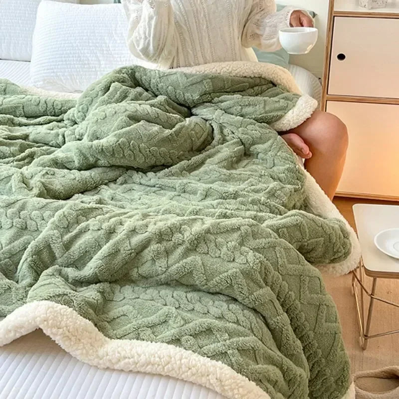Soft Woolen Blanket - Warm Lamb Velvet Flannel Cover for Bedding Sofa and Office Use - ZOOMNSTORE