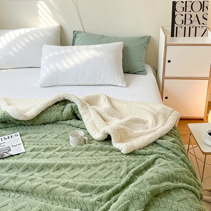 Soft Woolen Blanket - Warm Lamb Velvet Flannel Cover for Bedding Sofa and Office Use - ZOOMNSTORE