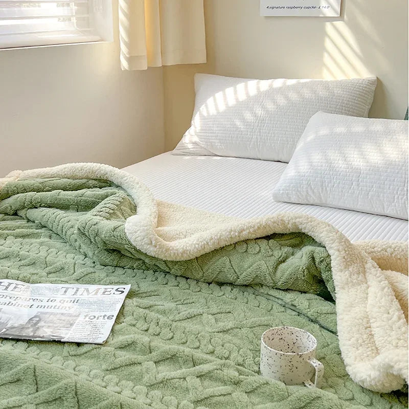 Soft Woolen Blanket - Warm Lamb Velvet Flannel Cover for Bedding Sofa and Office Use - ZOOMNSTORE