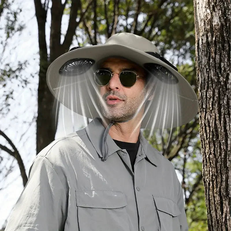 Large Quick Dry Bucket Hat with Solar Fan - USB Charging Sun Hat for Outdoor Activities - ZOOMNSTORE