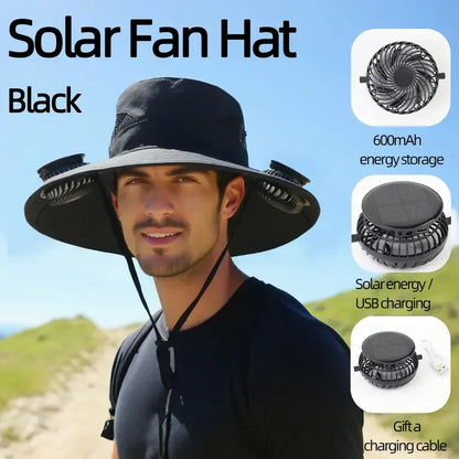 Large Quick Dry Bucket Hat with Solar Fan - USB Charging Sun Hat for Outdoor Activities - ZOOMNSTORE