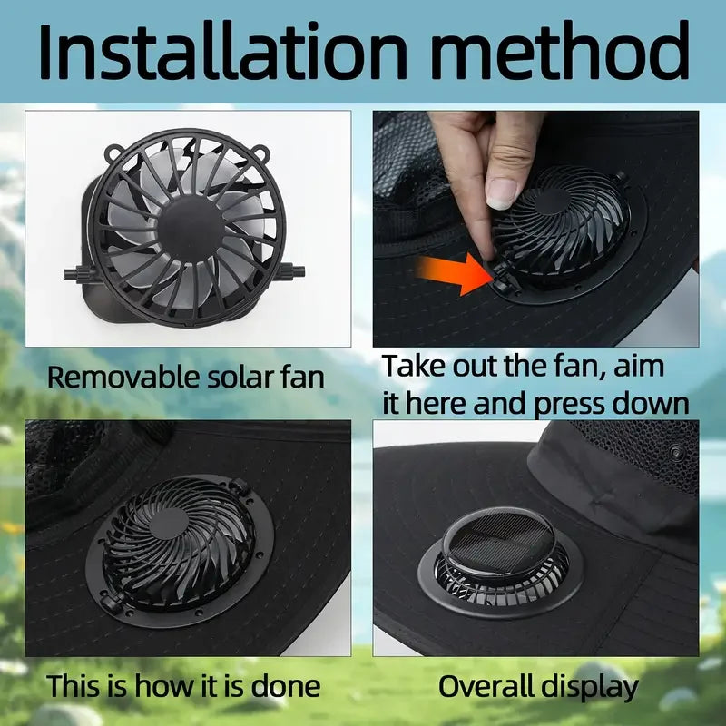 Large Quick Dry Bucket Hat with Solar Fan - USB Charging Sun Hat for Outdoor Activities - ZOOMNSTORE