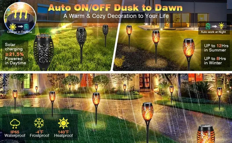 Solar Flame Torch Lights - Waterproof LED Outdoor Landscape Lamps for Garden  Halloween Decor - ZOOMNSTORE