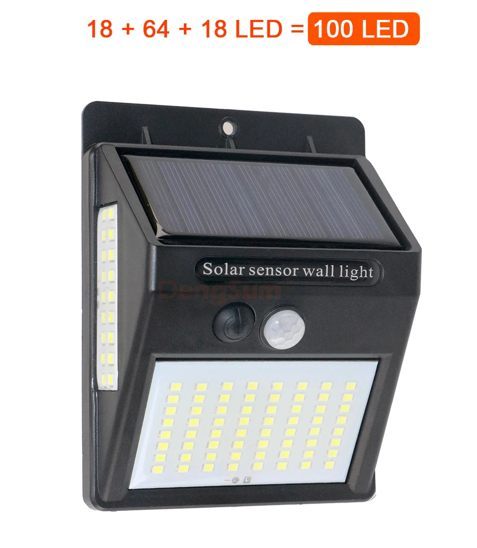 PIR Motion Sensor 100LED Sunlight control 3 sided Solar Energy Street light Yard Path Home Garden Solar Power lamp Wall Light - ZOOMNSTORE