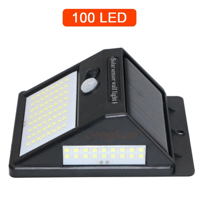 PIR Motion Sensor 100LED Sunlight control 3 sided Solar Energy Street light Yard Path Home Garden Solar Power lamp Wall Light - ZOOMNSTORE