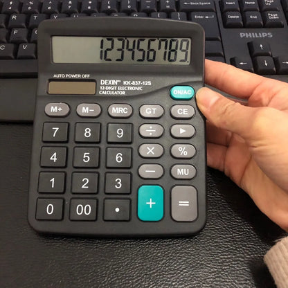 Solar Powered Calculator - 12 Digit Dual Power Supply for Accounting - ZOOMNSTORE