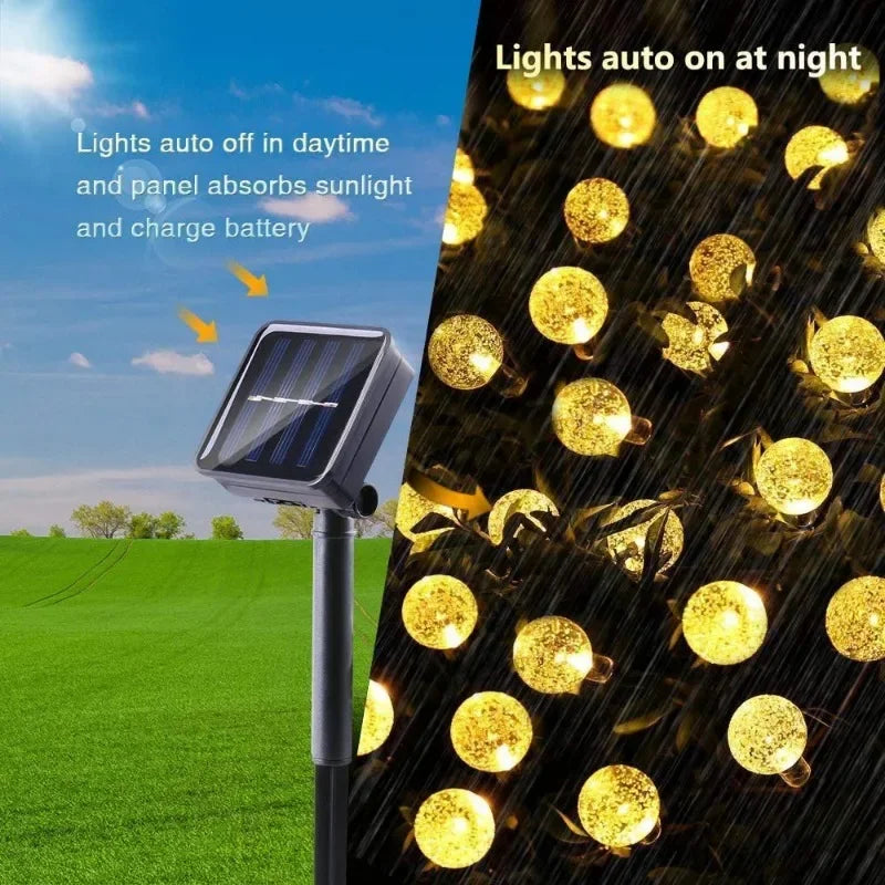 Solar Crystal Globe LED String Lights - IP65 Outdoor Fairy Lights for Garden Party Decor - ZOOMNSTORE