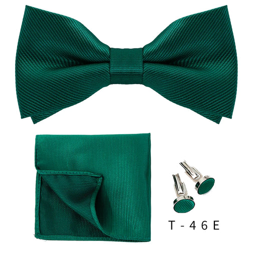 Mens Bowtie Set - 3pcs Solid Color Bow Tie with Pocket Square Cufflinks for Business  Wedding - ZOOMNSTORE