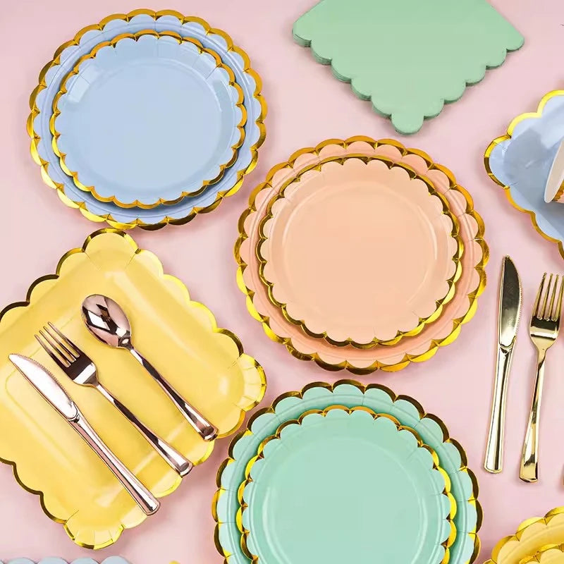 Solid Color Disposable Tableware - Pink  Blue Baby Shower  Birthday Party Supplies - ZOOMNSTORE