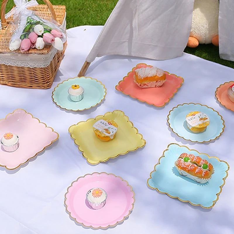 Solid Color Disposable Tableware - Pink  Blue Baby Shower  Birthday Party Supplies - ZOOMNSTORE