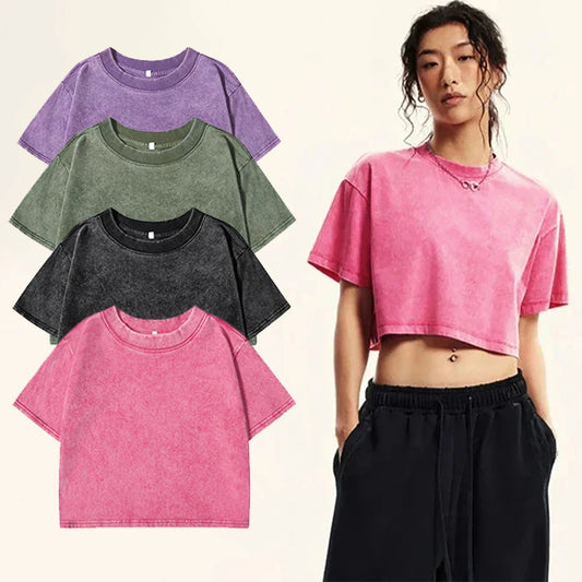 Solid Color Slim Fit Womens Cotton T-Shirt - Casual Short Sleeve Retro Tee - ZOOMNSTORE