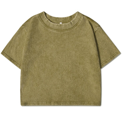 Solid Color Slim Fit Womens Cotton T-Shirt - Casual Short Sleeve Retro Tee - ZOOMNSTORE
