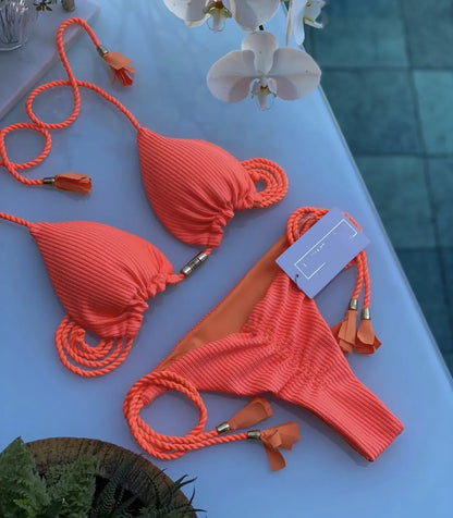 Solid Color Womens Bikini - Rope Swimsuit in Multicolor - ZOOMNSTORE