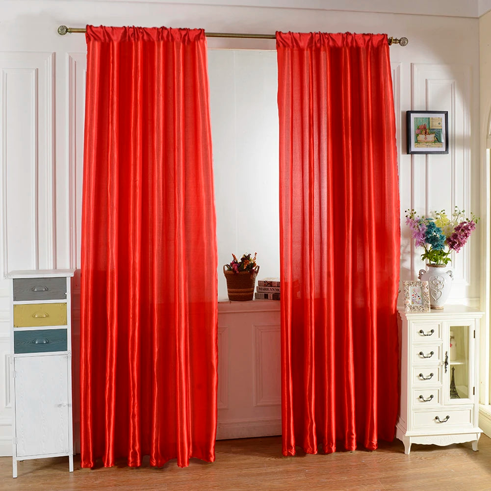 Solid Satin Curtain - Modern Style Half Blackout Polyester Door Drapes - ZOOMNSTORE
