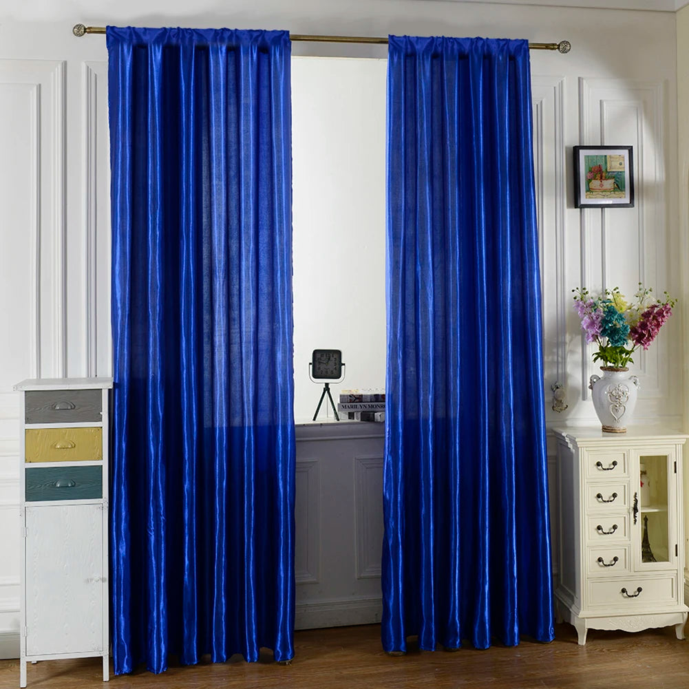 Solid Satin Curtain - Modern Style Half Blackout Polyester Door Drapes - ZOOMNSTORE