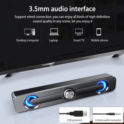Sound Bar Bluetooth Speaker - USB Wired Stereo Speaker Bar with 3.5mm Aux for Projector PC - ZOOMNSTORE