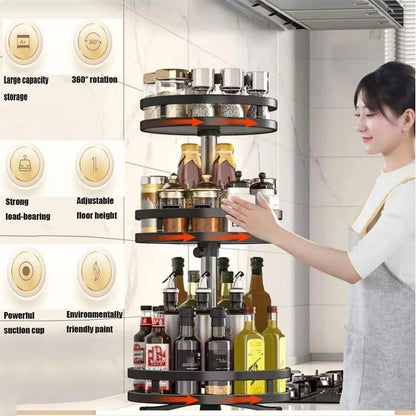 Spice Rack Organizer - 360° Rotating Stainless Steel Kitchen Cabinet Organizer Tray - ZOOMNSTORE