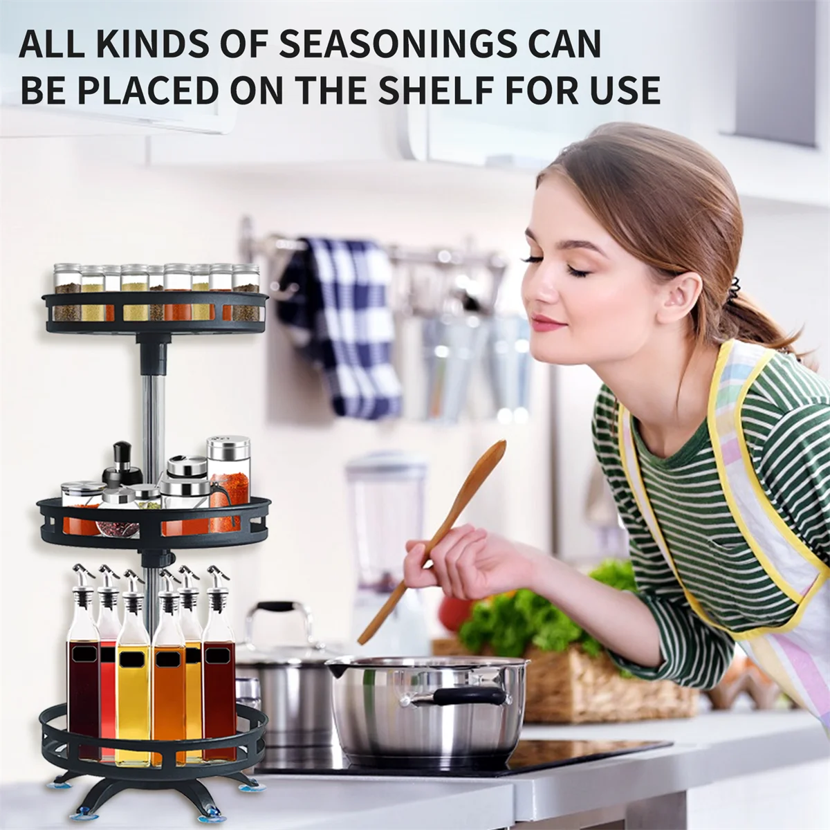 Spice Rack Organizer - 360° Rotating Stainless Steel Kitchen Cabinet Organizer Tray - ZOOMNSTORE