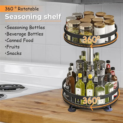 Spice Rack Organizer - 360° Rotating Stainless Steel Kitchen Cabinet Organizer Tray - ZOOMNSTORE